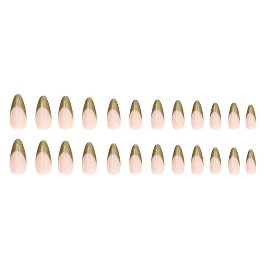 Simple pearlescent gold French almond nail wear nails special nail pieces - Shello's Creative Boutique
