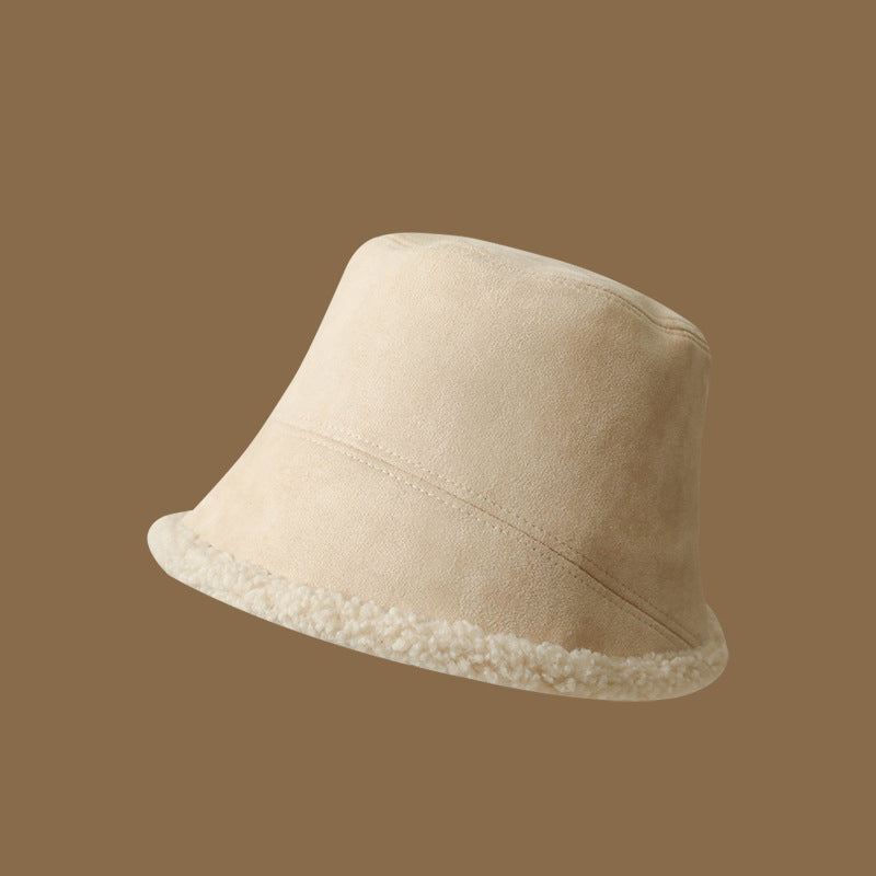 Double-Sided Wear Deerskin Velvet Bucket Hat Girls Autumn And Winter Thickened Lamb's Wool To Prevent Cold Warm eprolo