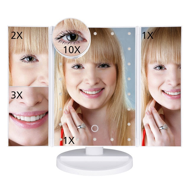 LED Touch Screen 22 Light Makeup Mirror Table Desktop Makeup 1X/2X/3X/10X Magnifying Mirrors Vanity 3 Folding Adjustable Mirror eprolo