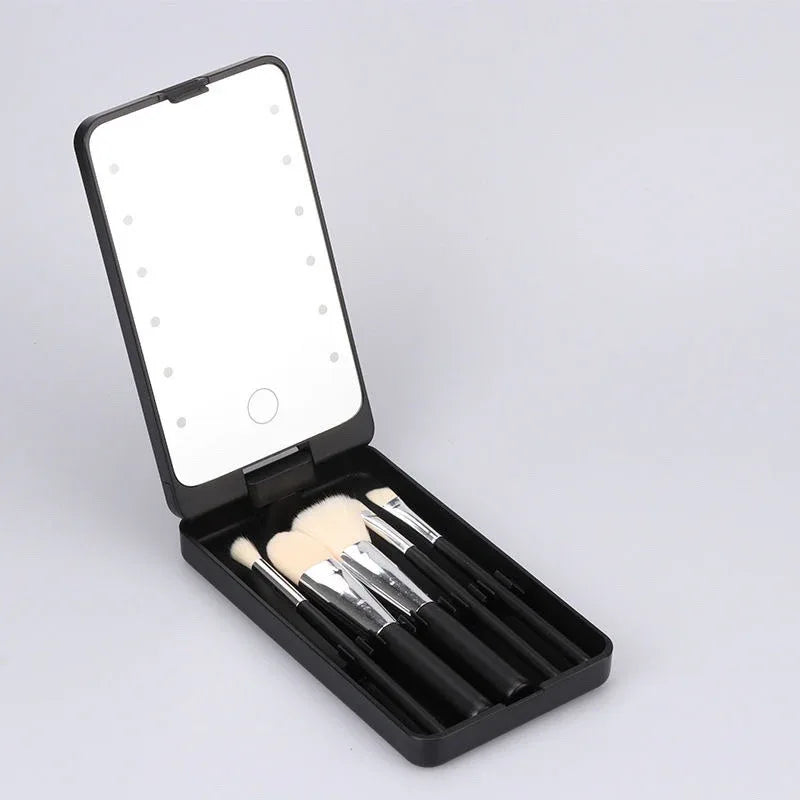 LED Folding Rotating Cosmetic Mirror Box with Brush - Shello's Creative Boutique