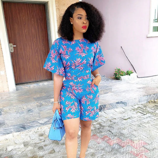 Plus Size 2 Piece Set Women Sexy Short Sleeve Tops And Shorts Suit Casual Summer Floral Two Piece Outfits - Shello's Creative Boutique