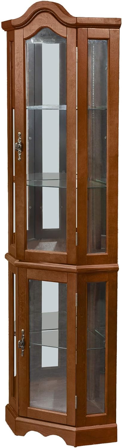 Corner Curio cabinet, adjustable tempered glass frame, rearview mirror, display cabinet, walnut wood (excluding E26 bulbs) eprolo