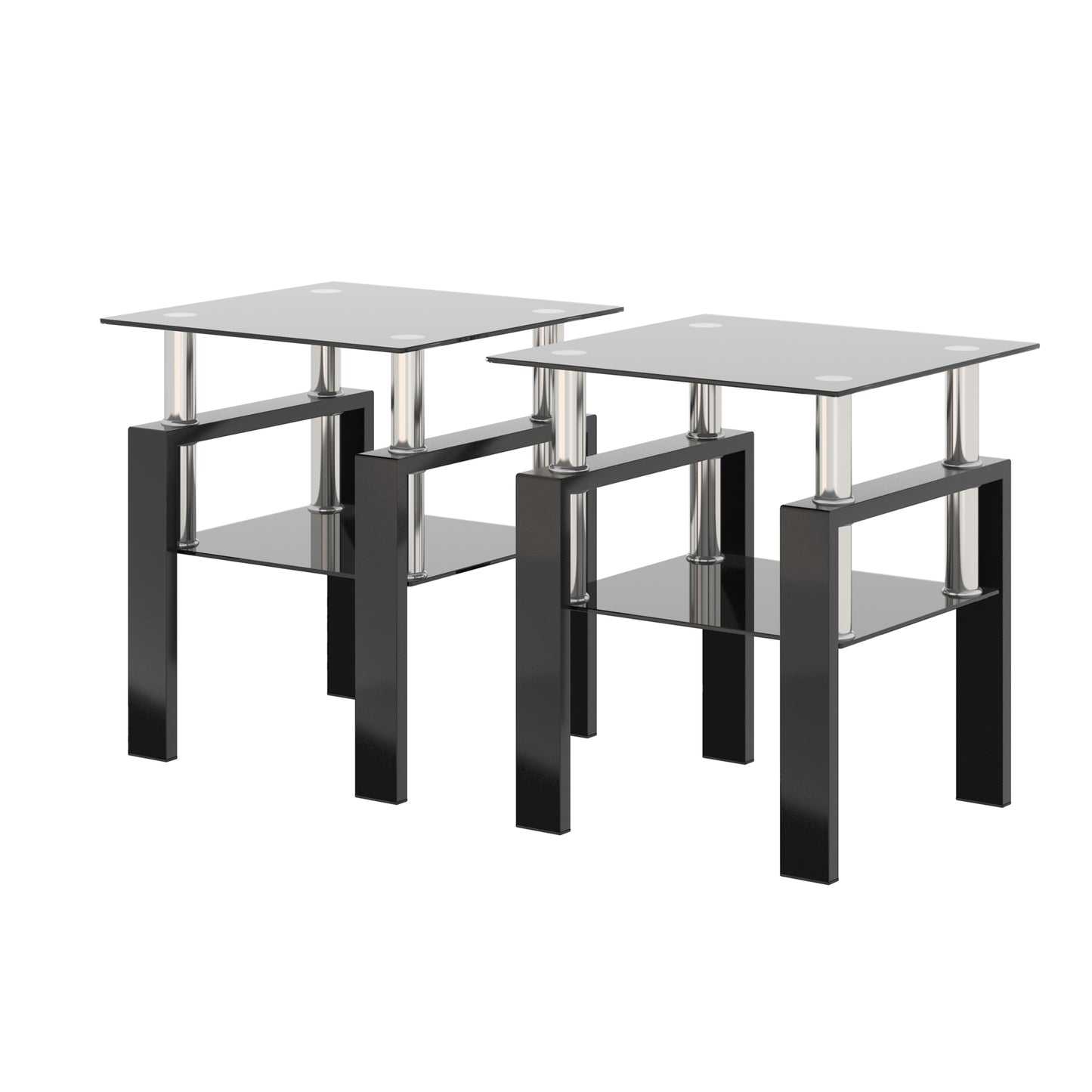Set of 2, Modern Tempered Glass Tea Table Coffee Table End Table, Square Table for Living Room, Black eprolo