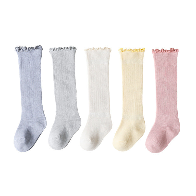 Spring And Summer Children's Socks In The Tube Loose Mouth Fungus Edge Combed Cotton Girls Baby Socks Long Tube Over The Knee Baby Socks eprolo