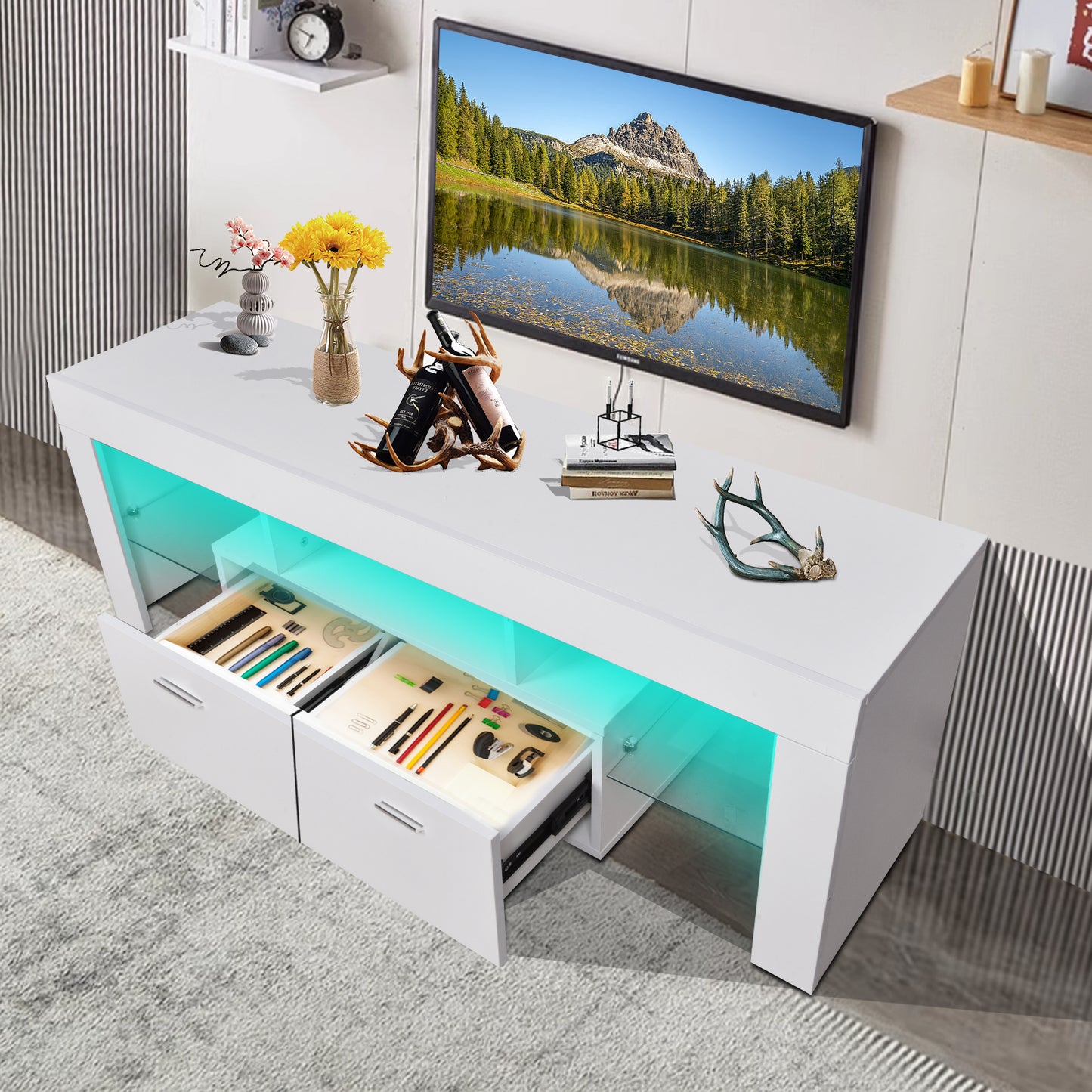 LED TV stand modern TV stand with storage Entertainment Center with drawer TV cabinet for Up to 75 inch for Gaming Living Room B eprolo