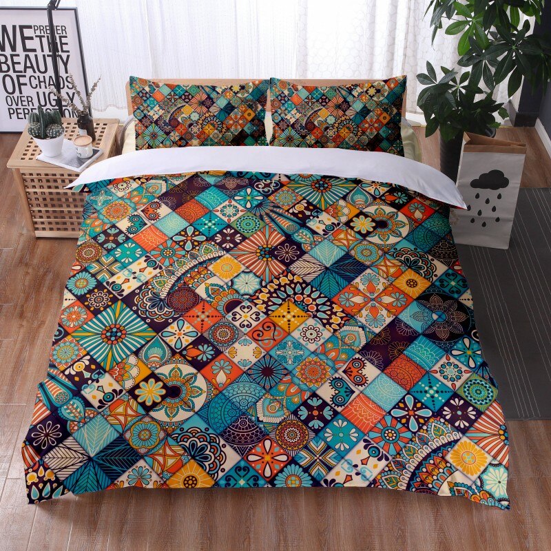 Fashionable 3 Pieces Bohemian Style Bedding Set Large Mandala Feather Printed Duvet Cover With Pillowcase Not Included Sheets eprolo
