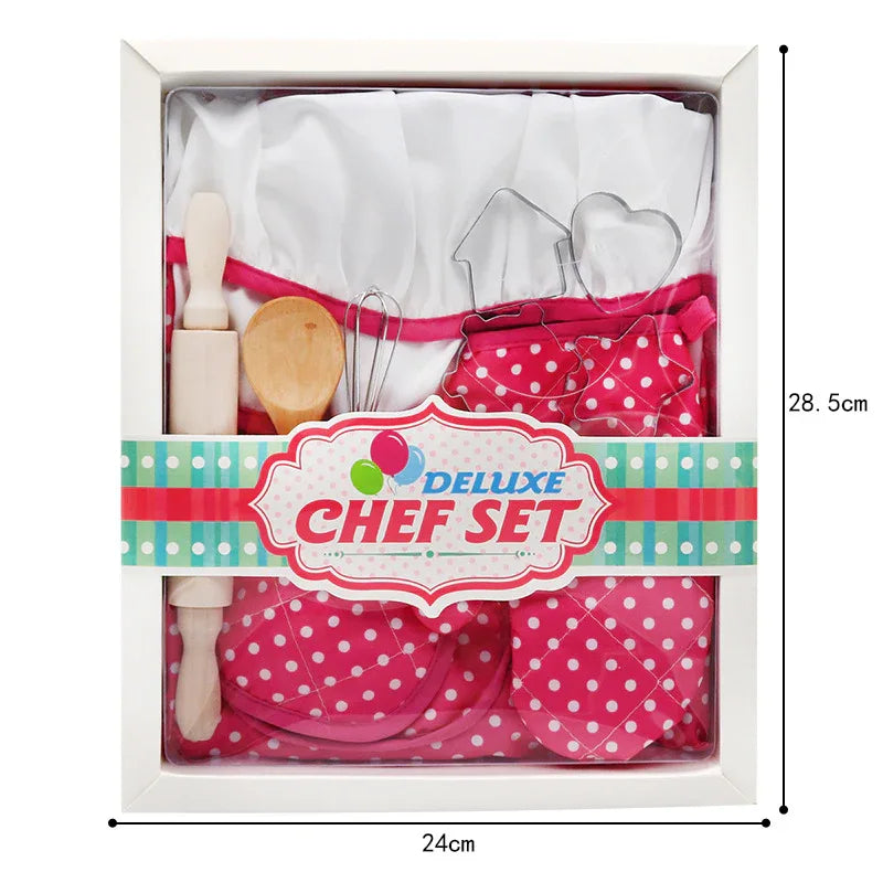 Children's Play House Kitchen Set Girls Cooking Baking Tools Cookware Pink Apron 11-Piece Toy Set - Shello's Creative Boutique