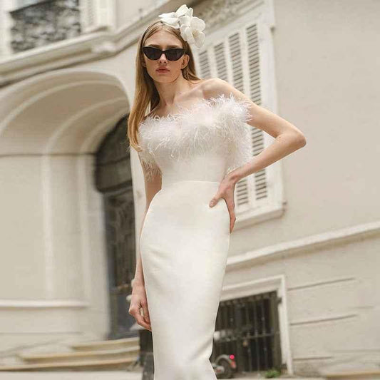 Strapless V-Neck Dress with Fishtail Hem Design - Shello's Creative Boutique