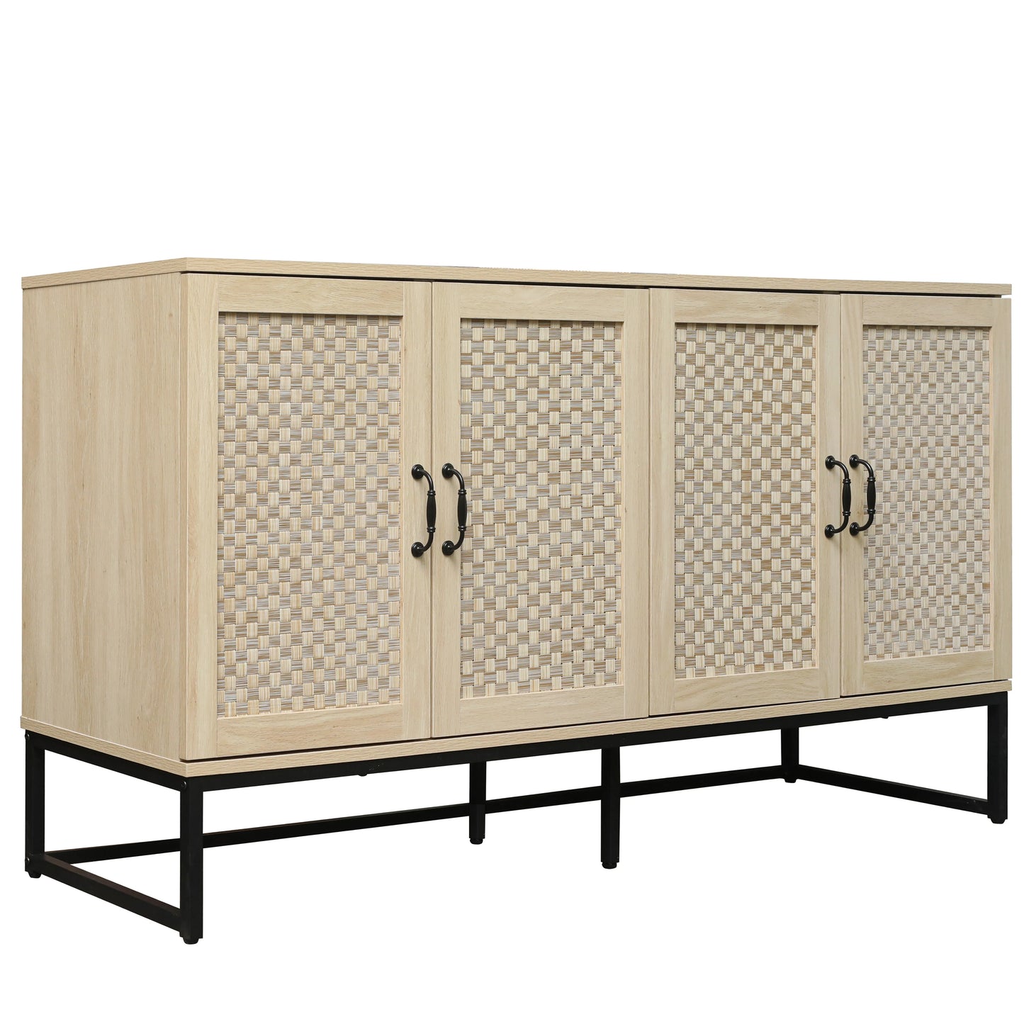 Luxury Rattan 4-Door Storage Cabinet - Large Sideboard Buffet with Elegant Design - Shello's Creative Boutique
