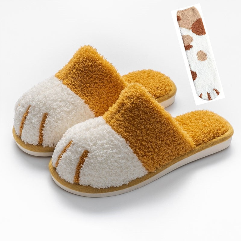 Winter House Warm Fur Slipers For Women Cute Cat paw Designer Bedroom Warm Plush Shoes Non-slip Indoor Women Furry Slippers eprolo