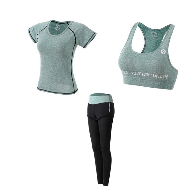Women Yoga Sport Suit quick Dry Bra Set 5 Piece Female Short-sleeved shorts long pants Outdoor Sportswear Fitness suit eprolo
