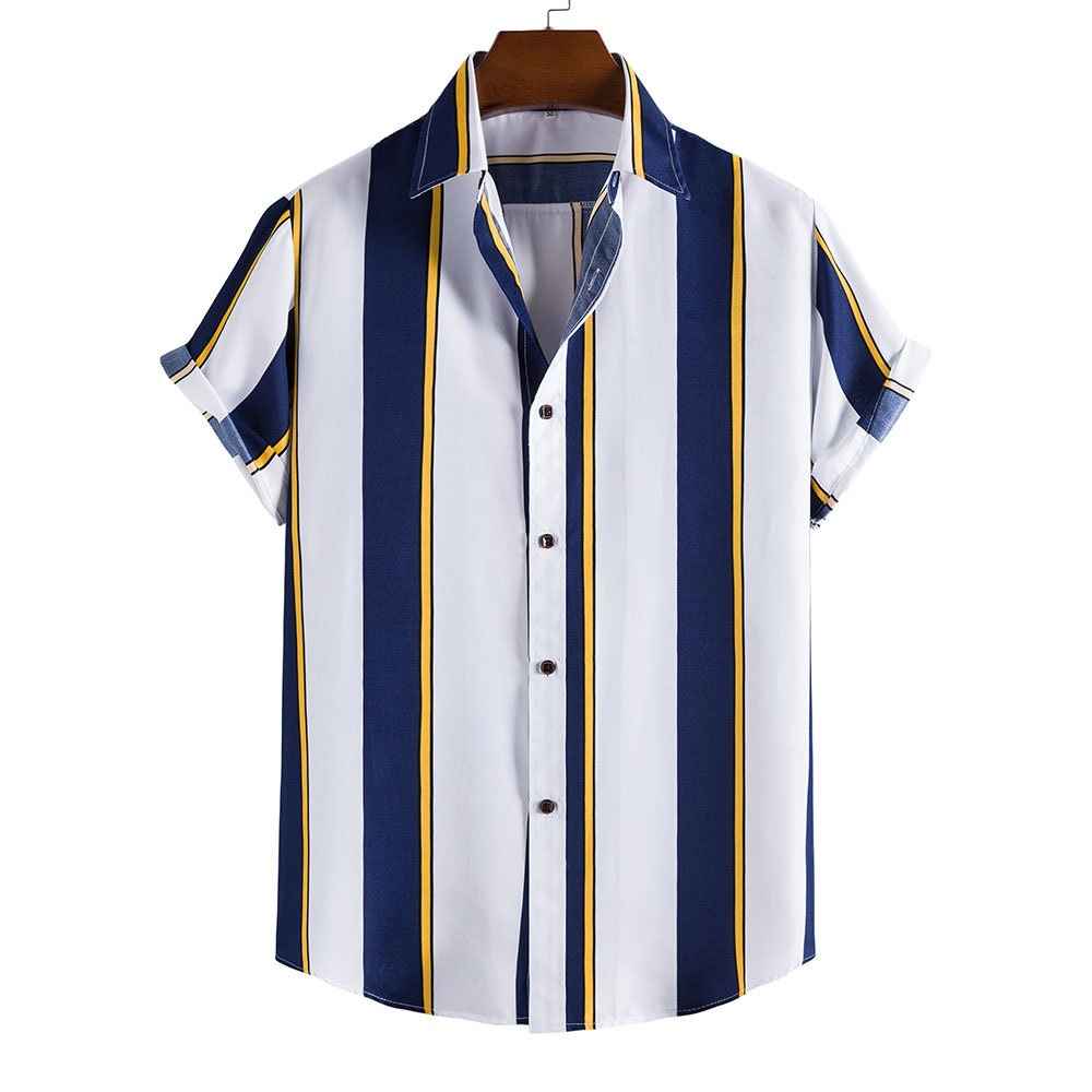 Summer Men's Striped Short-Sleeved Hawaiian Shirt