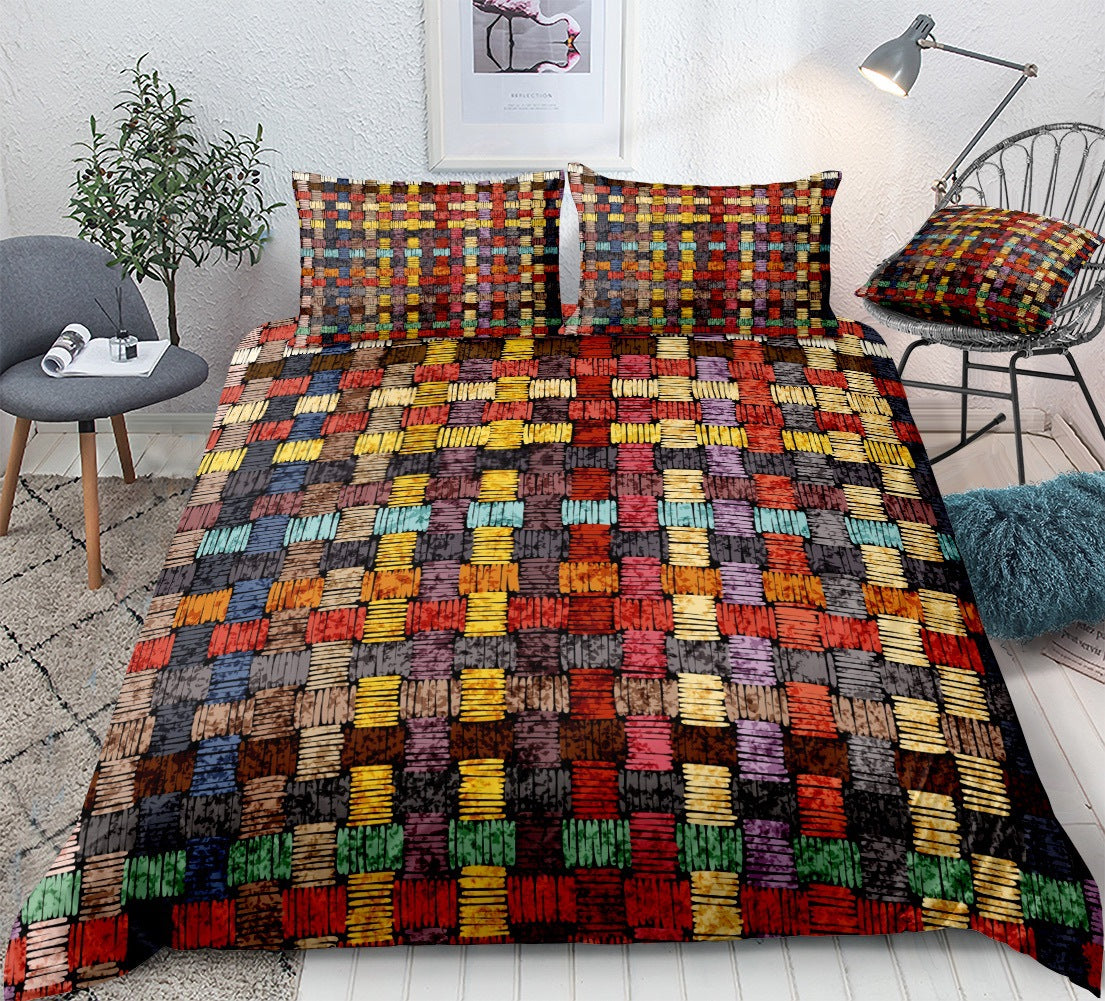 Ethnic Bohemian Plaid Sheet Quilt Cover Pillow Cover Home Textile