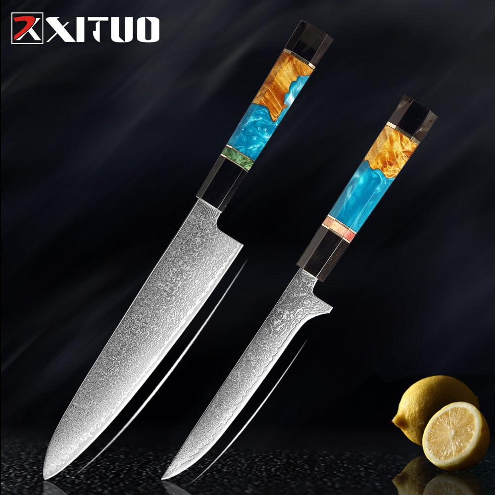 XITUO Damascus Stainless Steel Kitchen Knives Set High Quality Chef Knife Cleaver Paring Knife Stable wood&resin&horn Handle eprolo