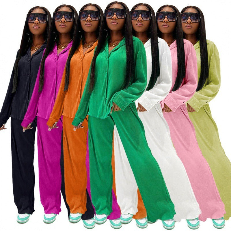 Women's Sets Long Sleeve Shirt Tops Wide Leg Pants Elegant Tracksuit Two Piece Set eprolo