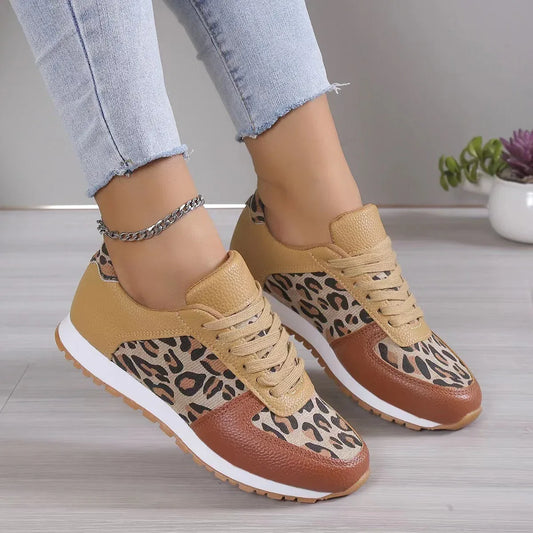 Thick-Soled Leopard Print Lace-up Casual Sports Shoes for Women - Shello's Creative Boutique