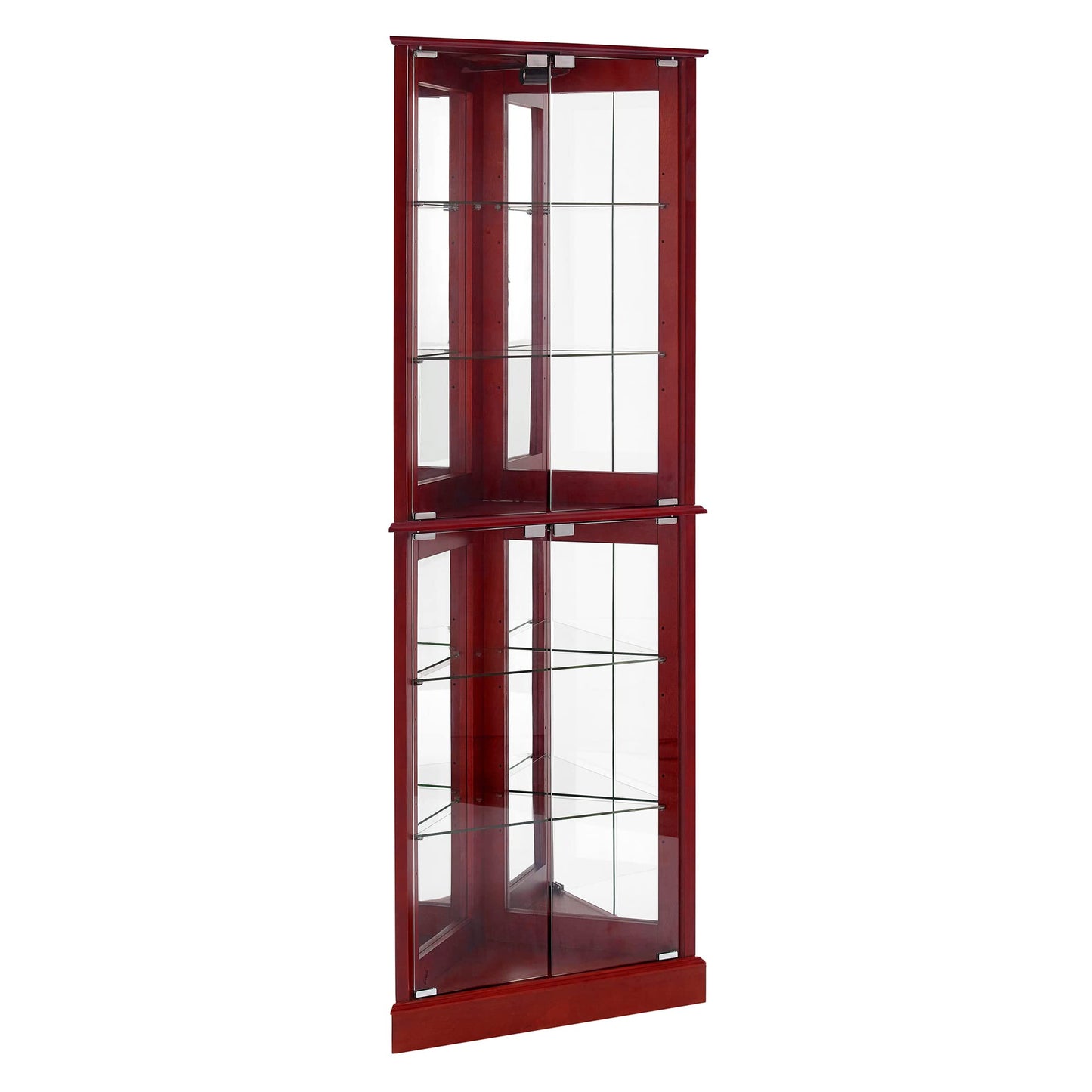 Corner Curio Dispaly Cabinet with Lights, Adjustable Tempered Glass Shelves, Mirrored Back,Cherry(E26 light bulb not included) eprolo