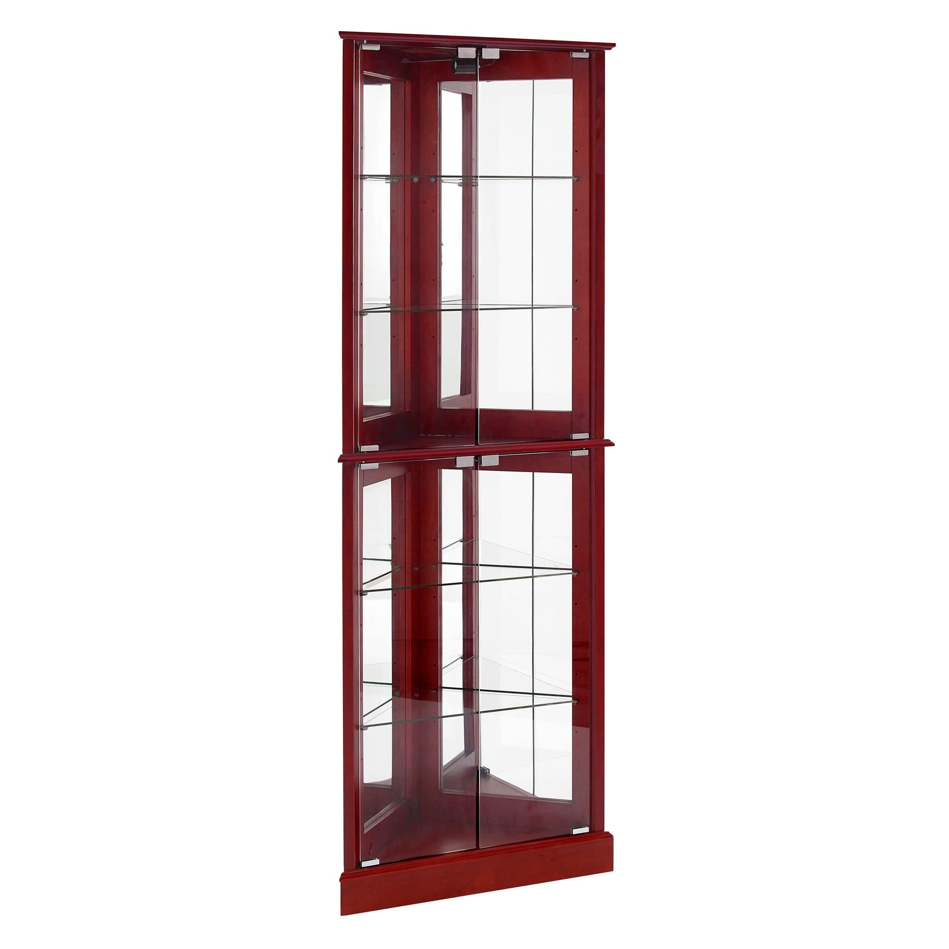 Corner Curio Dispaly Cabinet with Lights, Adjustable Tempered Glass Shelves, Mirrored Back,Cherry(E26 light bulb not included) eprolo