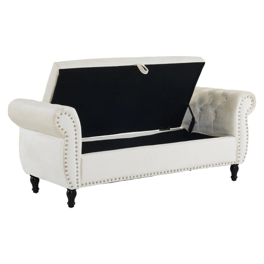 Velvet Multifunctional Storage Rectangular ottoman bench with 1 Pillow, Beige - Shello's Creative Boutique