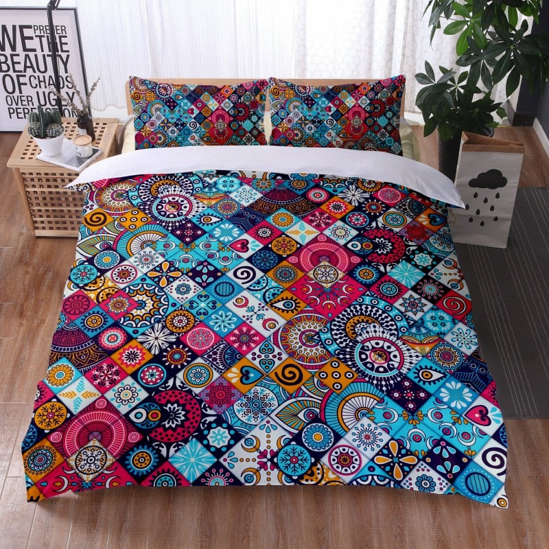 Fashionable 3 Pieces Bohemian Style Bedding Set Large Mandala Feather Printed Duvet Cover With Pillowcase Not Included Sheets eprolo