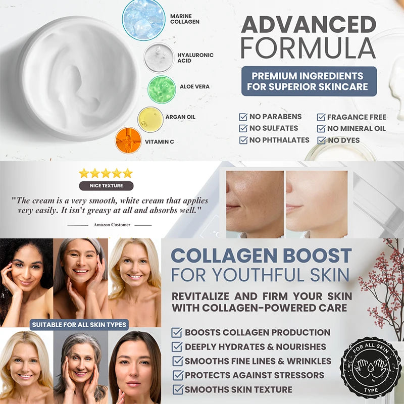 Collagen Face Cream Anti Aging Skincare for Wrinkles Firming Lifting Protect Repair Aging Skin With Collagen Ceramide Skin Care - Shello's Creative Boutique