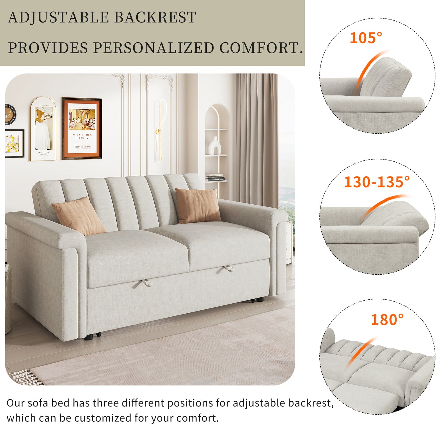 U_STYLE Convertible Soft Cushion Sofa Pull Bed ,for Two People to Sit On eprolo