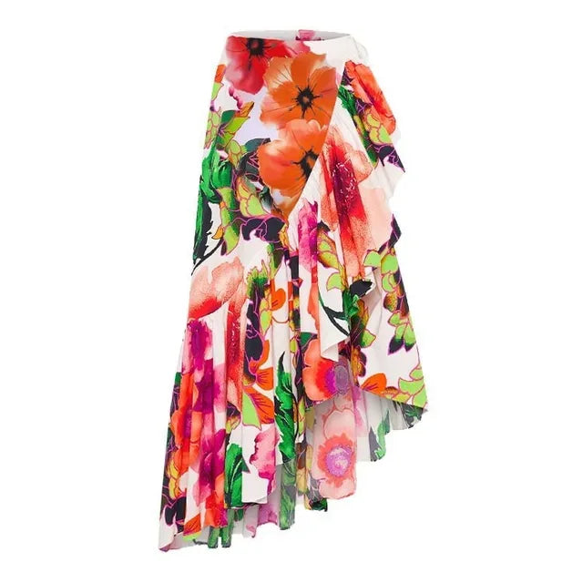 One Piece Swimsuit Skirt Shoulder Strappy Swimsuit Print Floral Swimwear Women Slimming Bathing Suit Beach Wear - Shello's Creative Boutique