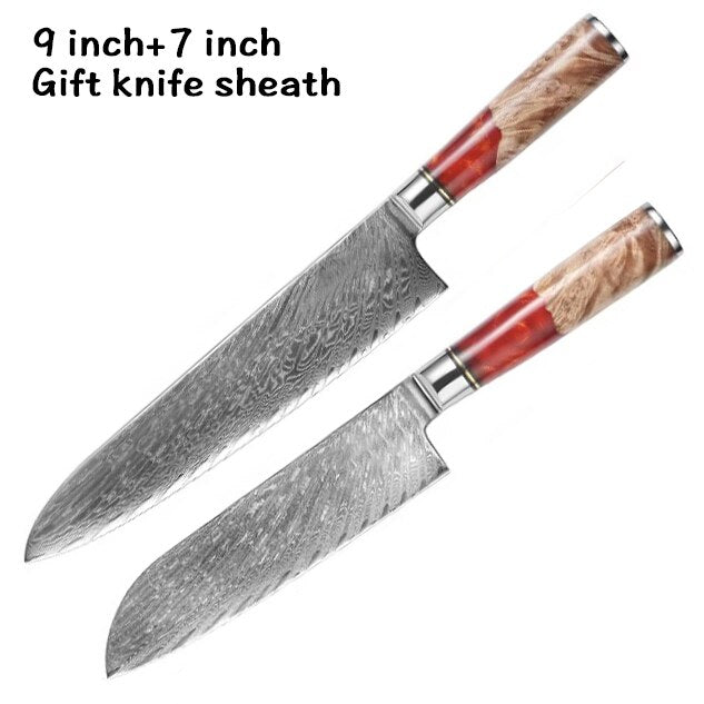 XUANFENG set of vg10 steel kitchen knife brocade machete chef knife bread knife blue resin and color wooden handle kitchen tools eprolo