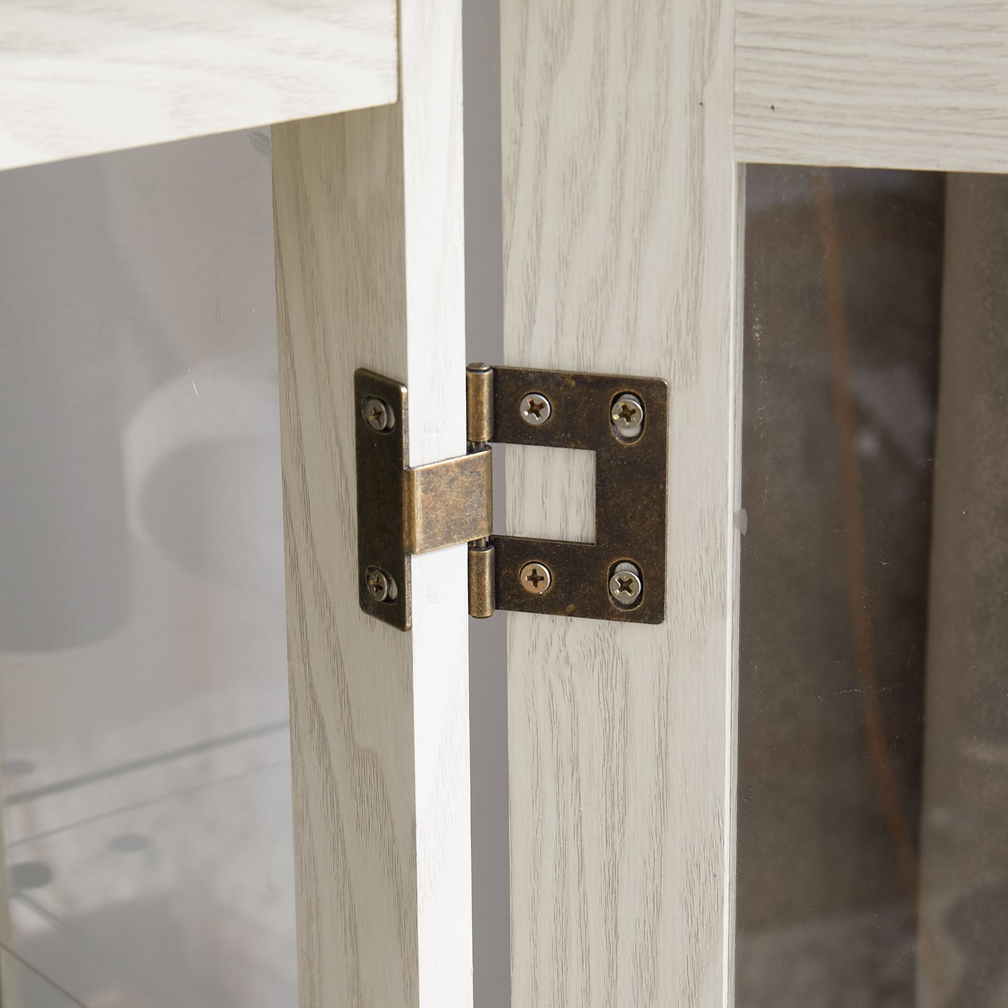 Light colored glass cabinet Curio display cabinet with adjustable glass frame, 2 doors and 1 drawer, including white light bulbs eprolo