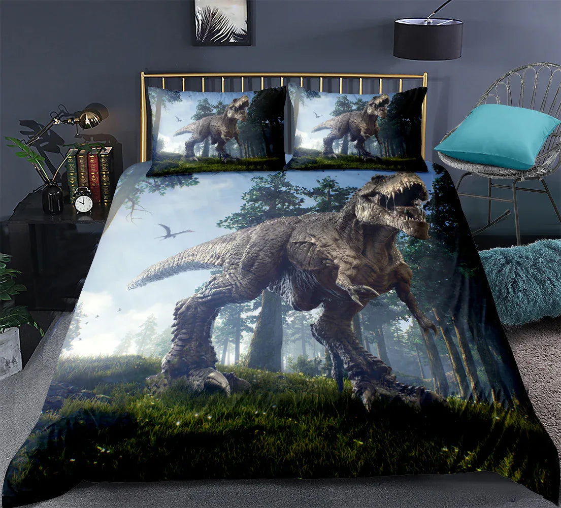 3D Dinosaur Home Textile Jurassic Pattern Sheet Quilt Cover Pillow Cover Three or Four Piece Sets - Shello's Creative Boutique