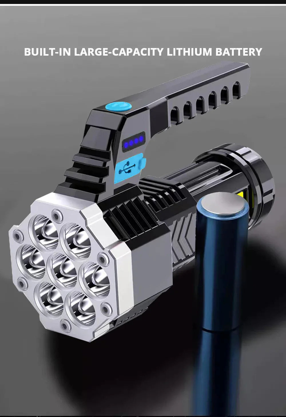 High Power LED Flashlight Powerful USB Rechargeable Torch Handheld Portable Outdoor Lamp Built-in Battery COB 7 LED Flashlights - Shello's Creative Boutique