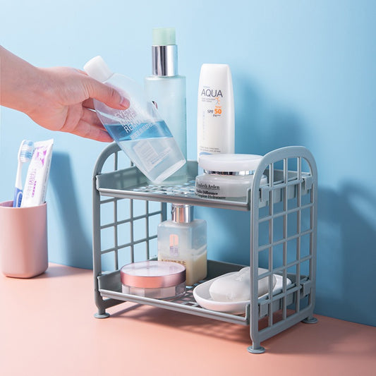 Double Storage Rack Kitchen Small Shelf Desktop Storage Rack Bathroom Sink Plastic Organizing Rack eprolo