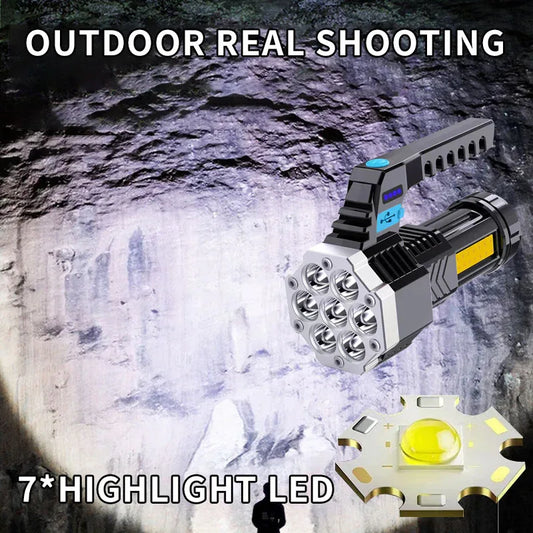 High Power LED Flashlight Powerful USB Rechargeable Torch Handheld Portable Outdoor Lamp Built-in Battery COB 7 LED Flashlights - Shello's Creative Boutique