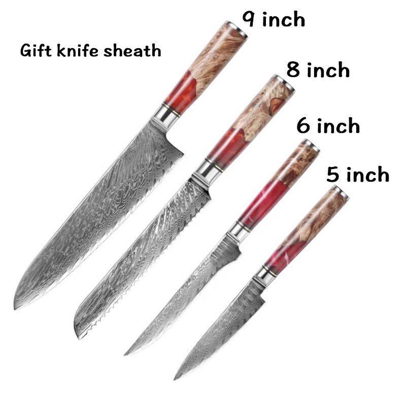 XUANFENG set of vg10 steel kitchen knife brocade machete chef knife bread knife blue resin and color wooden handle kitchen tools eprolo