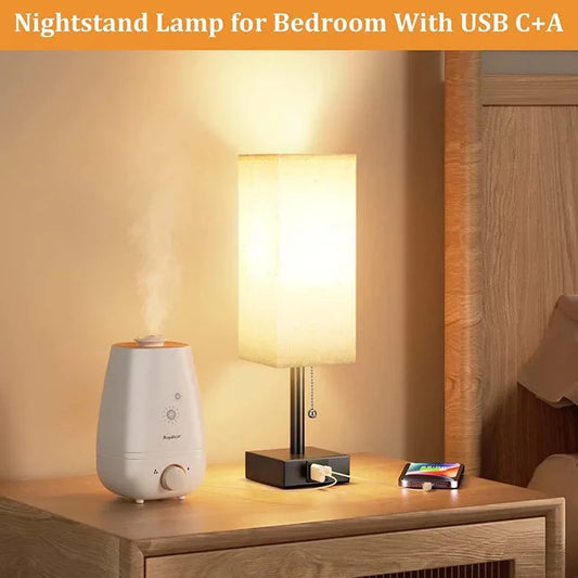 Linen 90 square desk lamp zipper switch three color temperature variable light A+C USB charging - Shello's Creative Boutique
