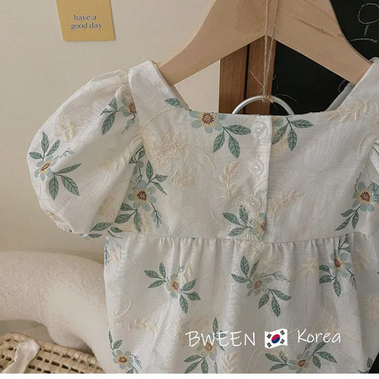 Clothing Baby Girl's One-Piece Summer Clothing Foreign Style Baby Romper Flower Puff Sleeves Toddler's Fart Romper - Shello's Creative Boutique