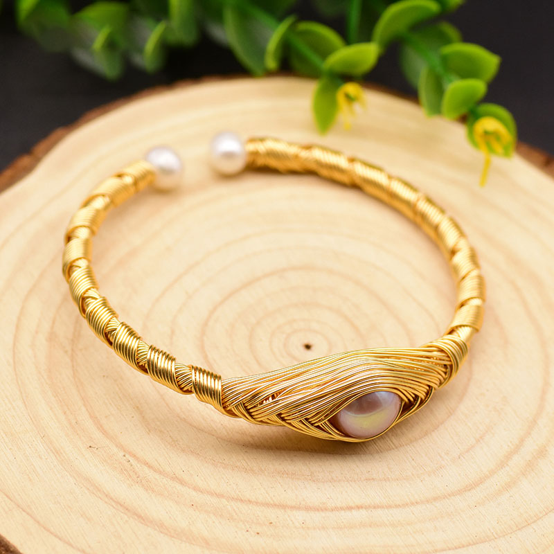 Original Design Natural Fresh Water Purple Pearl Adjustable Eye Bangle For Women Gift Jewlery Pulseras Mujer