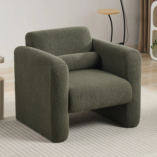 Modern style chair with Sheepskin Sherpa fabric soft cushion, armchair, soft with backrest and pillow - Shello's Creative Boutique