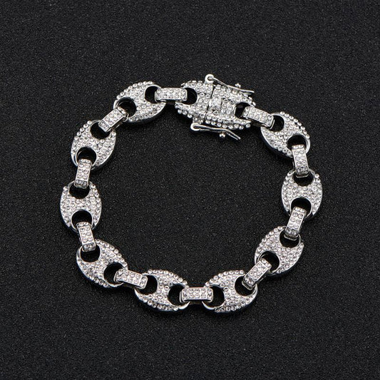 Large Pig Nose 12mm Hip Hop Cuban Link Chain Men Coffee Bean Clavicle Chain Men - Shello's Creative Boutique
