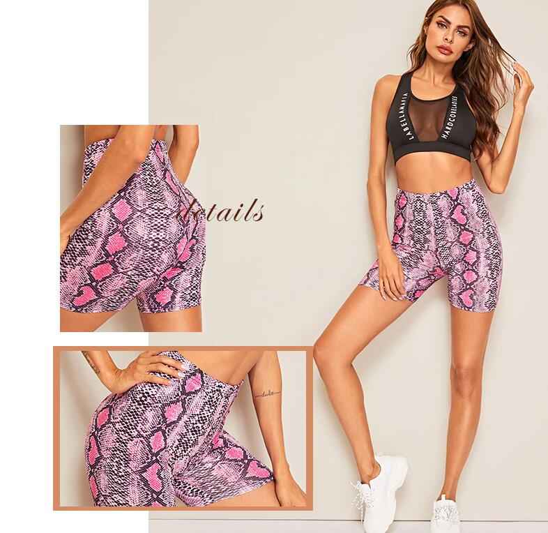 Eprolo Neon Snakeskin Print Biker Shorts for Women