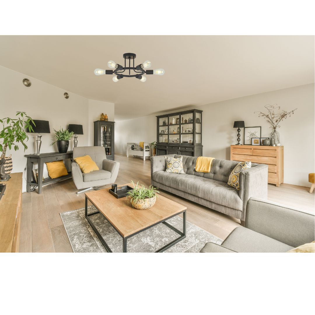 6 Light Modern Sputnik Lights Semi Flush Mount Ceiling Light Black Finished eprolo