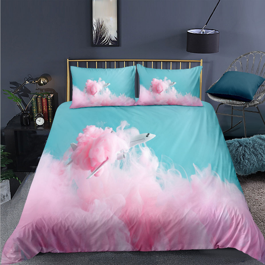 3D pink girl heart white cloud digital printing bedding three piece set eprolo