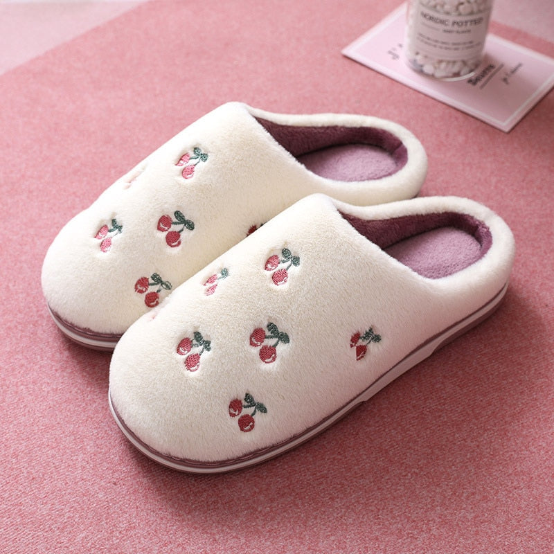 Fashion Fruit Indoor Slippers Women Warm Plush Home Slipper Anti-slip Soft Lovers Winter Shoes Banana Cherry Ladies Slides SH450 eprolo