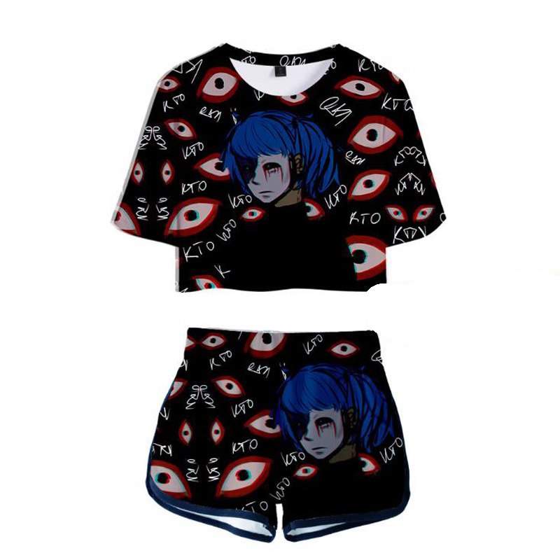 Sally Face 3D Print Women Two Piece Outfits Conjunto Feminino Crop Top Elastic Waist Shorts Pants Sportwear Suits Matching Sets eprolo