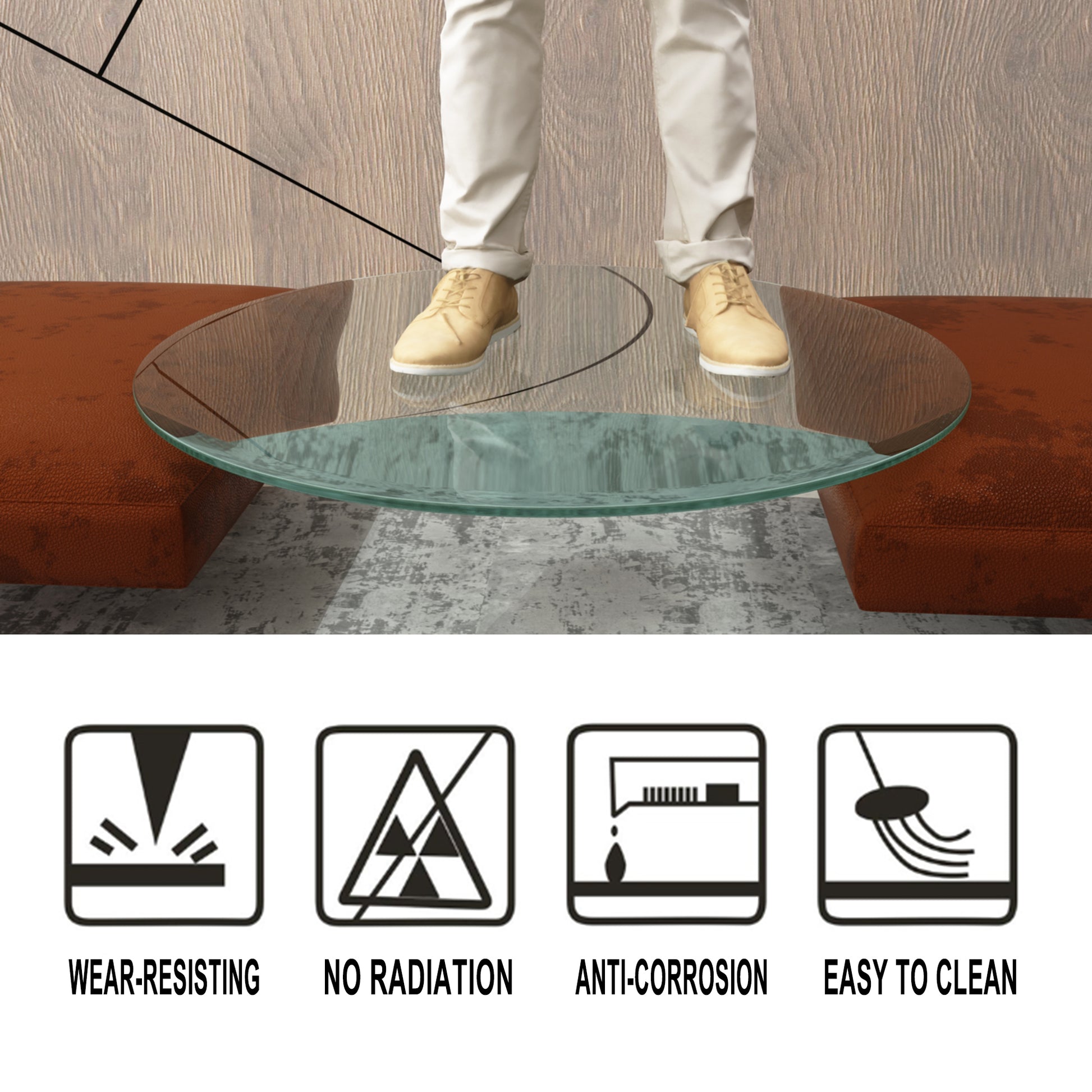 36" Inch Round Tempered Glass Table Top Clear Glass 1/4" Inch Thick Flat Polished Edge eprolo