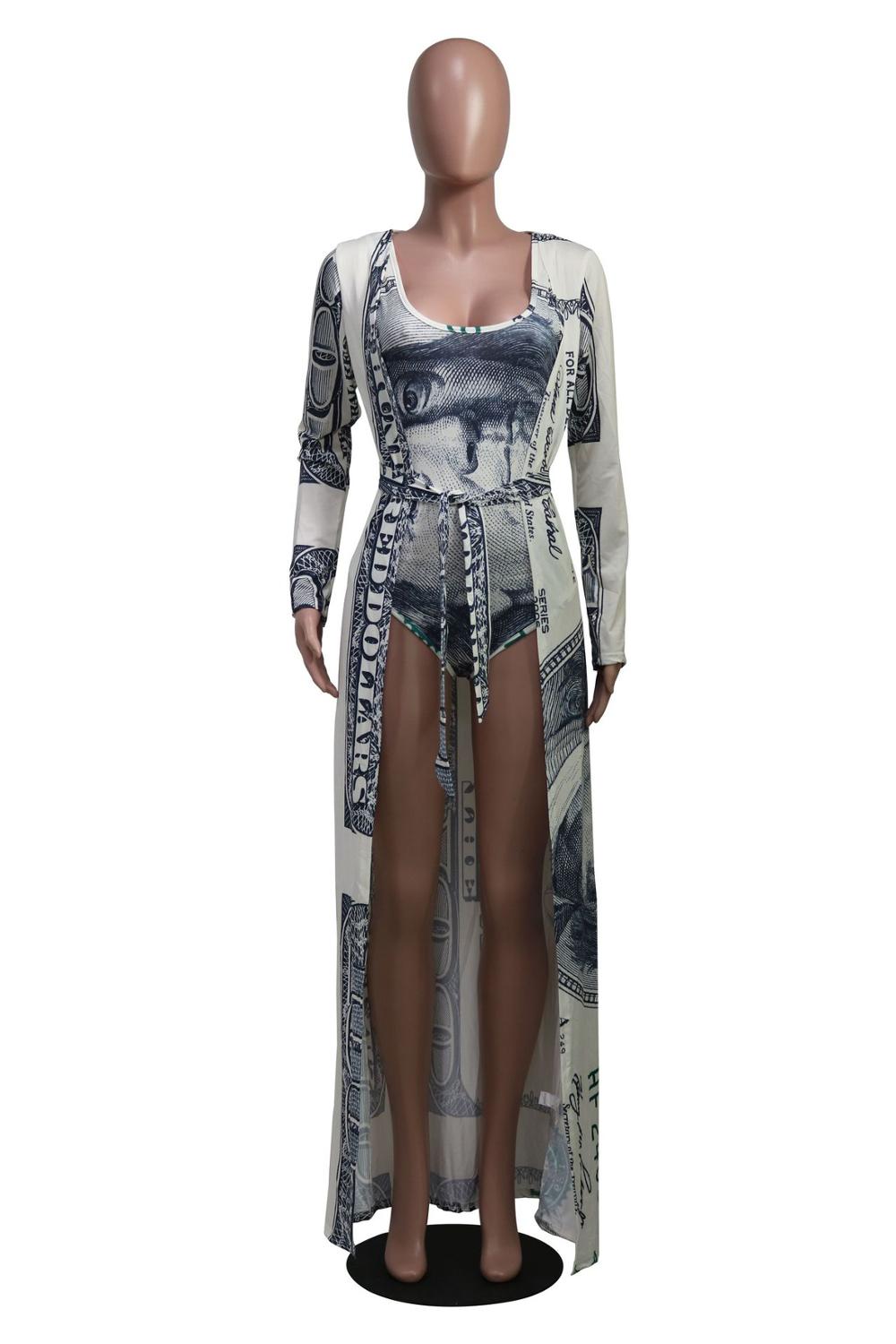 Joskaa Money Print Beach Wear Swimming Suit for Women Summer Two Piece Set Bathing Suit Sexy Swimwear with Cover Up Set