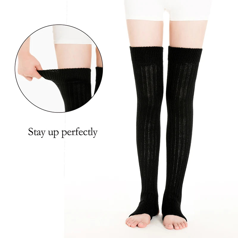 AOTOLK Leg Warmers Women Sexy Socks Over Knee Stockings Winter Warm Soft Gaiters Leggings Hollowed Foot Heel Female Long Sock eprolo