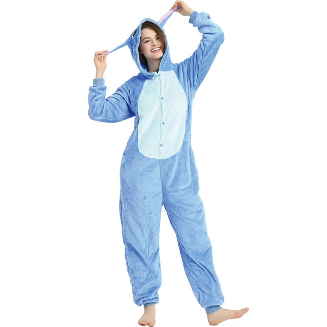 Adults Stich Cosplay Pajamas Anime Stitch Onesies Costume Jumpsuit Pajamas Hooded Sleepwear Halloween One Piece for Performing eprolo