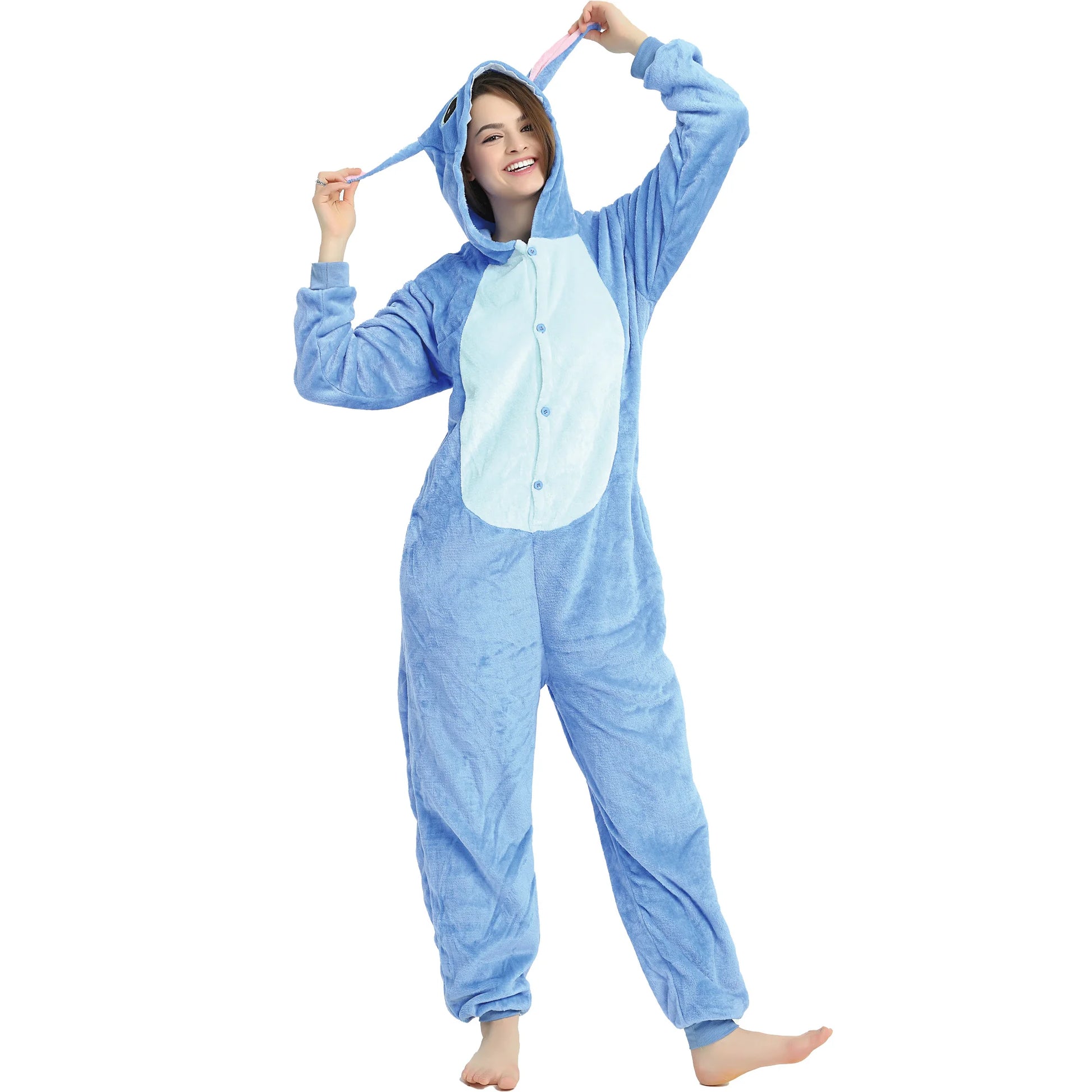 Adults Stich Cosplay Pajamas Anime Stitch Onesies Costume Jumpsuit Pajamas Hooded Sleepwear Halloween One Piece for Performing eprolo
