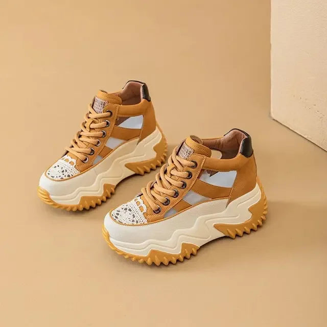 Thick Bottom Height Increase Shoes Female Summer New Lace-up Fashion Sneakers Hollow Out Breathable Sports Womens Shoes - Shello's Creative Boutique